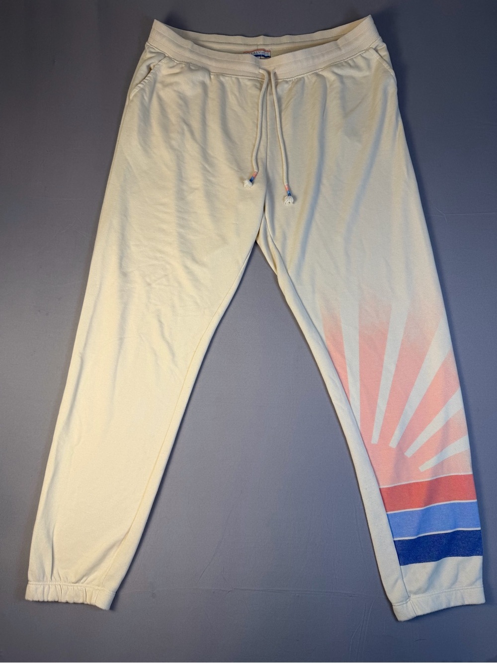 P.J. Salvage Cream Joggers with Pink & Blue Sunburst Panel Size XL
